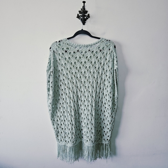 Point Zero Curvy Crochet Beach Cover Up Size 1X Knit Fringe Boho - Picture 3 of 4